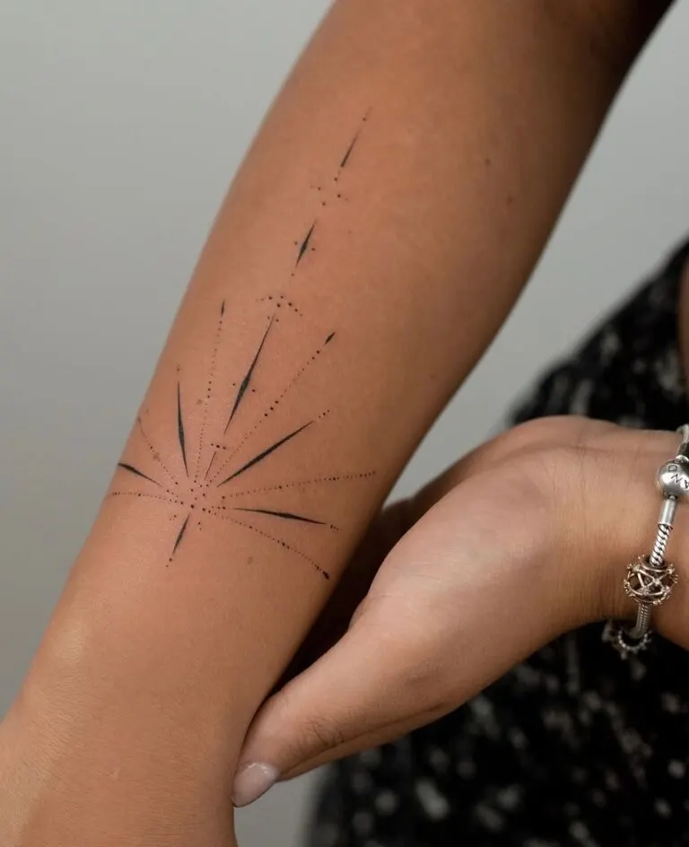 Fine line ornamental tattoo by Alma Studio, Brighton