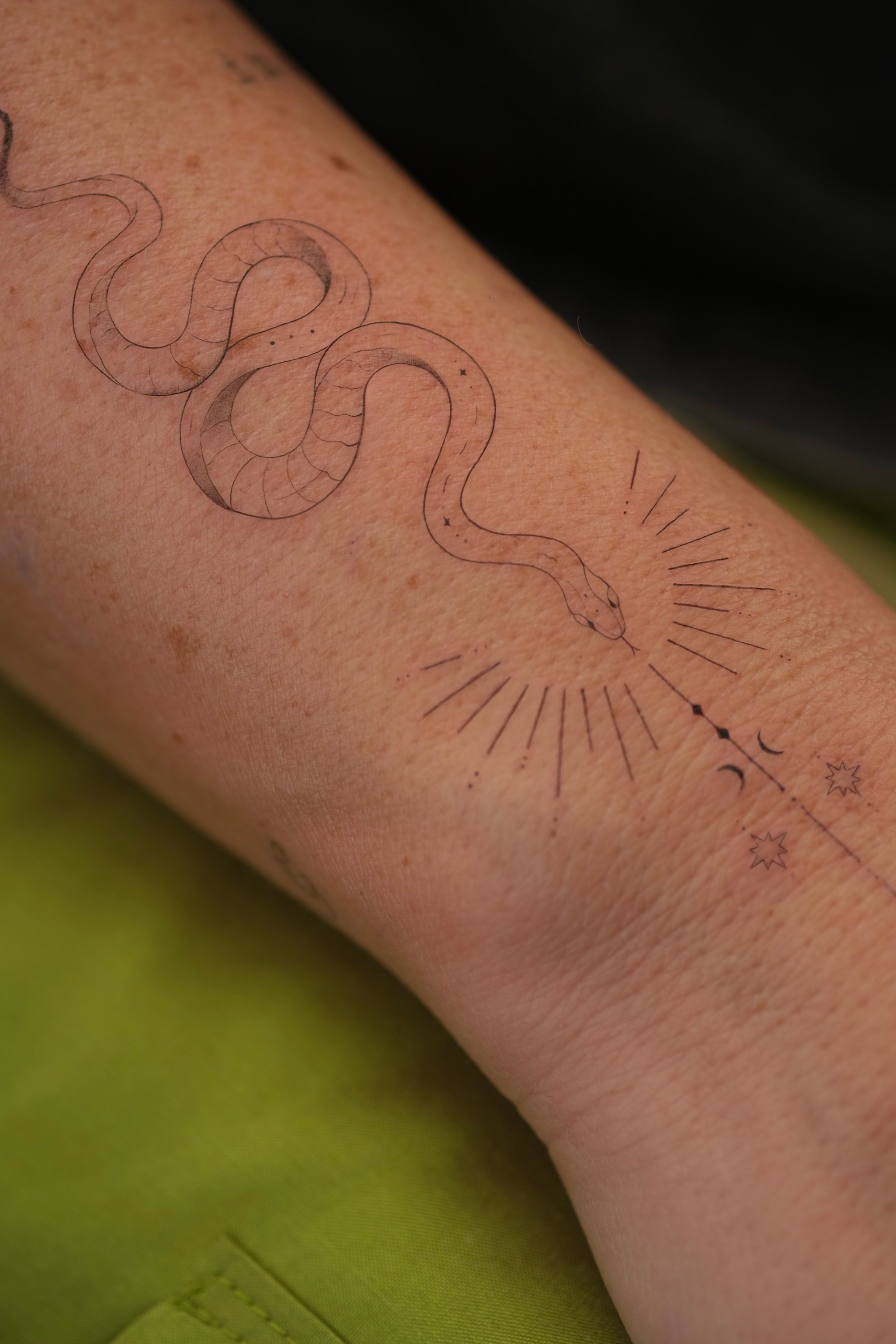 Single needle tattoo by Alma Studio, Brighton