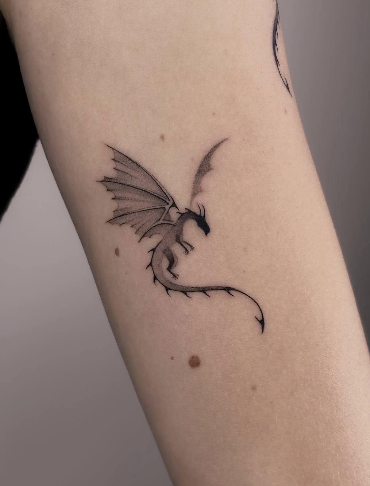 Fine line fantasy tattoo by Alma Studio, Brighton